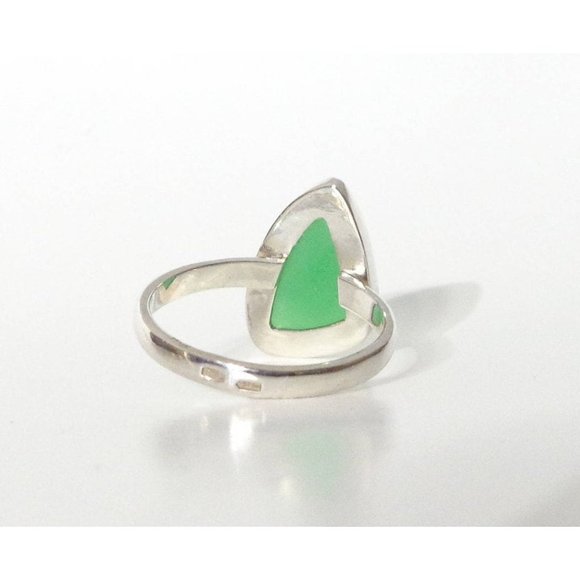 Green Chalcedony 925 Sterling Silver Ring, Natural Green Chrysoprase Ring - Picture 6 of 6